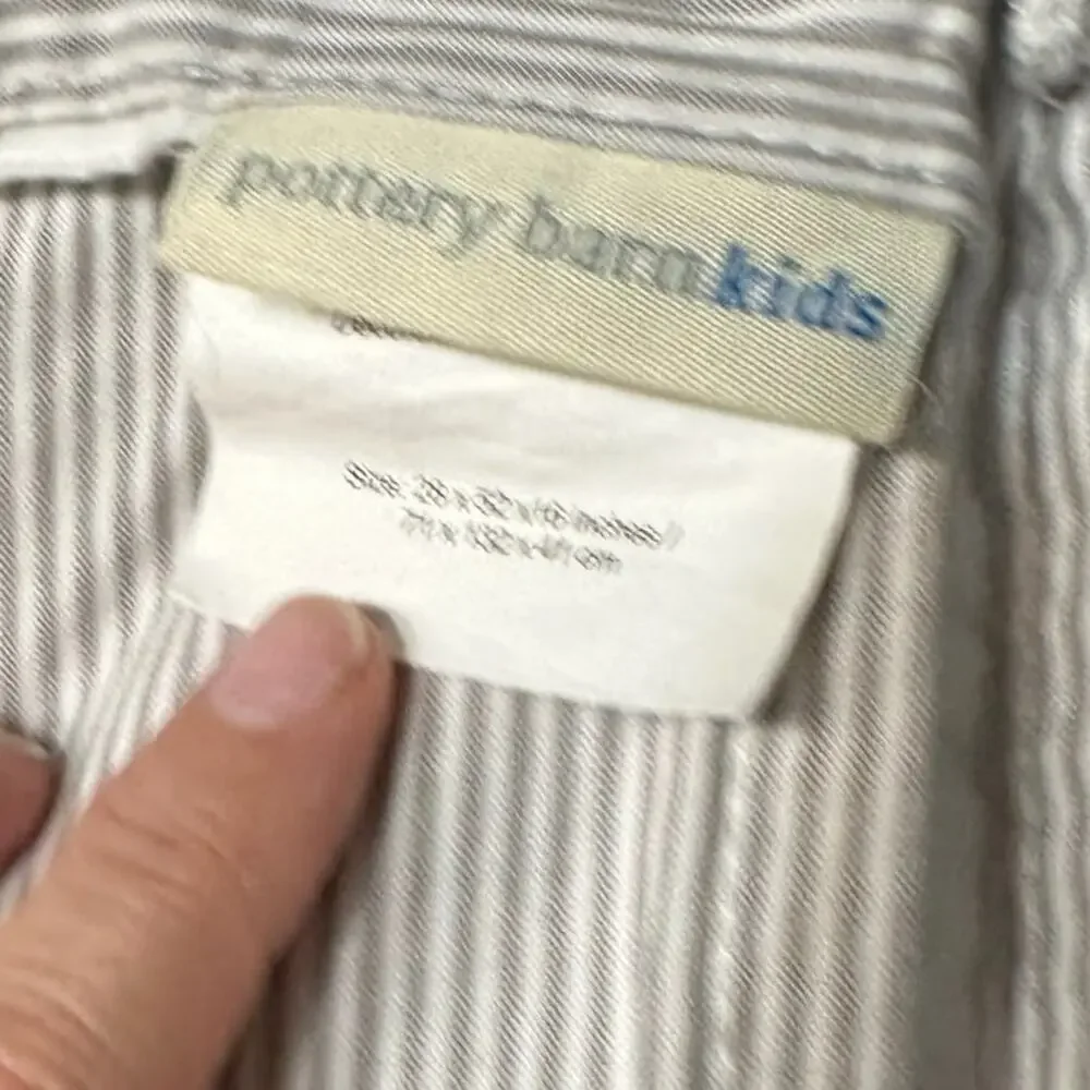 Pottery Barn Kids Gray  / White Stripe Polka Dot Crib Bed Skirt